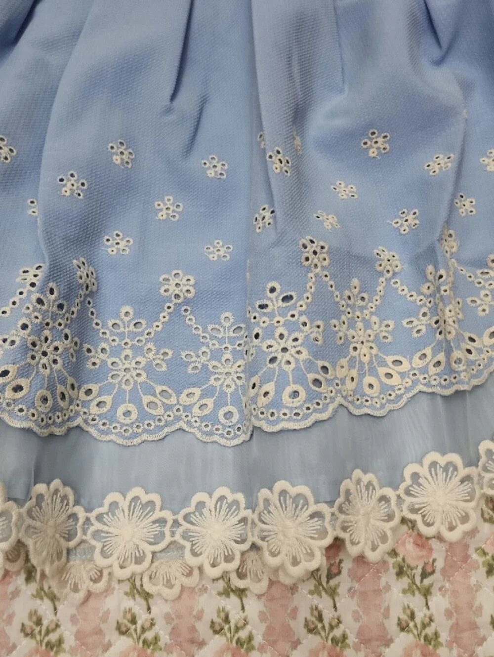 NWT LIZ LISA 🎀 Light Blue Floral Embroidered Lace Trim Bow Skater Skirt